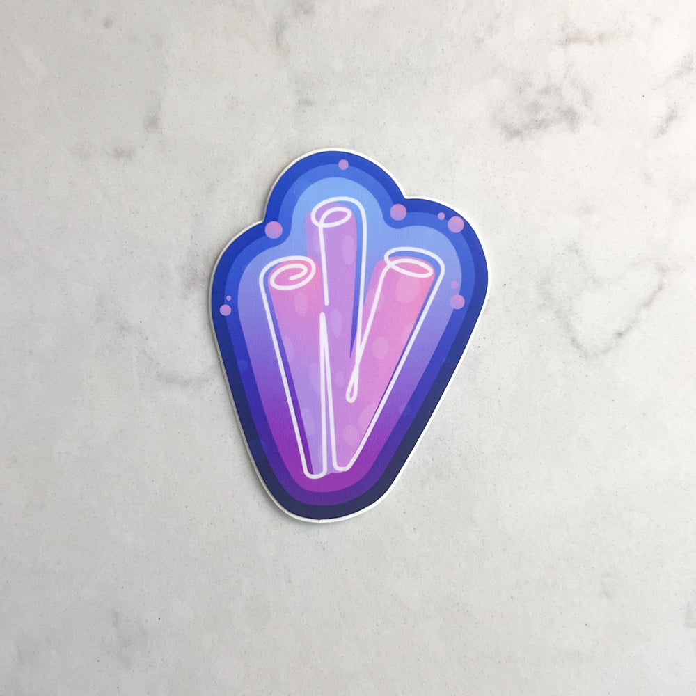 Gradient purple and pink coral sticker on a marble background