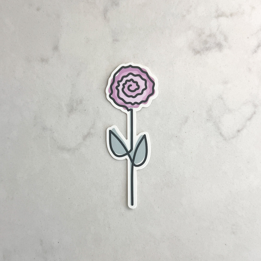 Sticker of a pink flower with a gray background