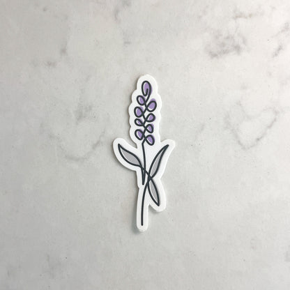 Sticker of a lavender plant on a marble surface