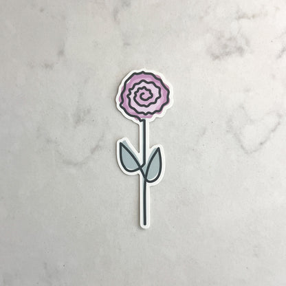 Sticker of a pink flower with a gray background